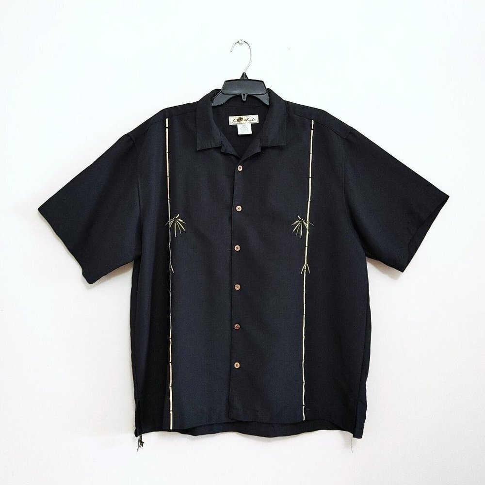 Joe Marlin Men XXL  Black Hawaiian Shirt Button Up Palm Trees